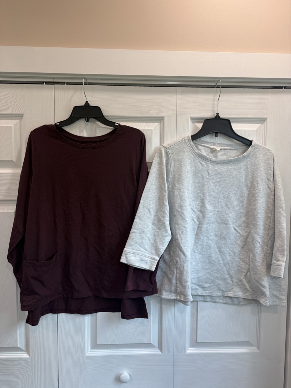 Eileen Fisher Burgundy 3/4 Long Sleeve + Organic Cotton Gray Crew Knit Shirt XL